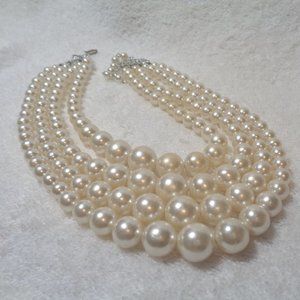 Elegant 4 Strand Faux Pearl Necklace